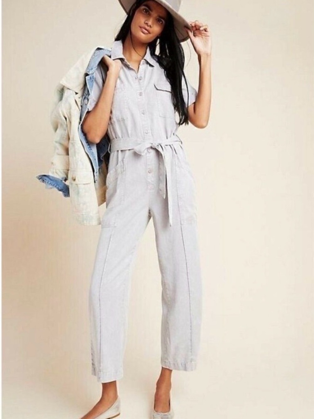 Anthropologie Light Gray Button-Front Utility Shirt